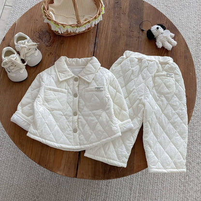 長袖セットアップ 長袖キルティングジャケット+パンツ セットアップ 2点セット 防寒 中綿ダイヤ柄【mh0011387】