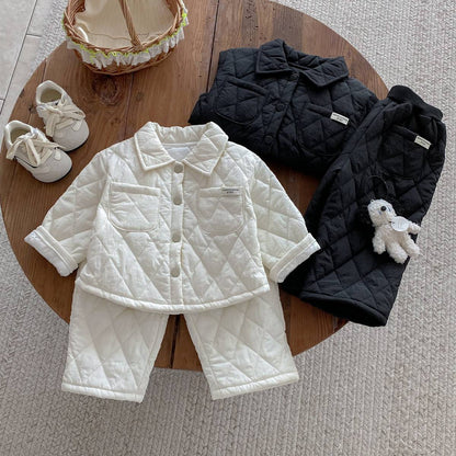 長袖セットアップ 長袖キルティングジャケット+パンツ セットアップ 2点セット 防寒 中綿ダイヤ柄【mh0011387】