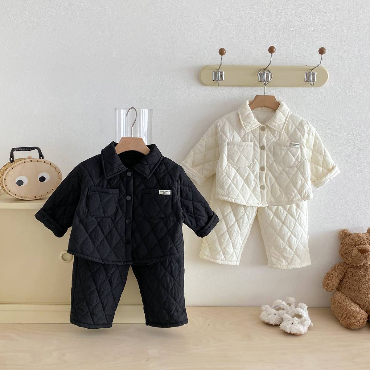 長袖セットアップ 長袖キルティングジャケット+パンツ セットアップ 2点セット 防寒 中綿ダイヤ柄【mh0011387】