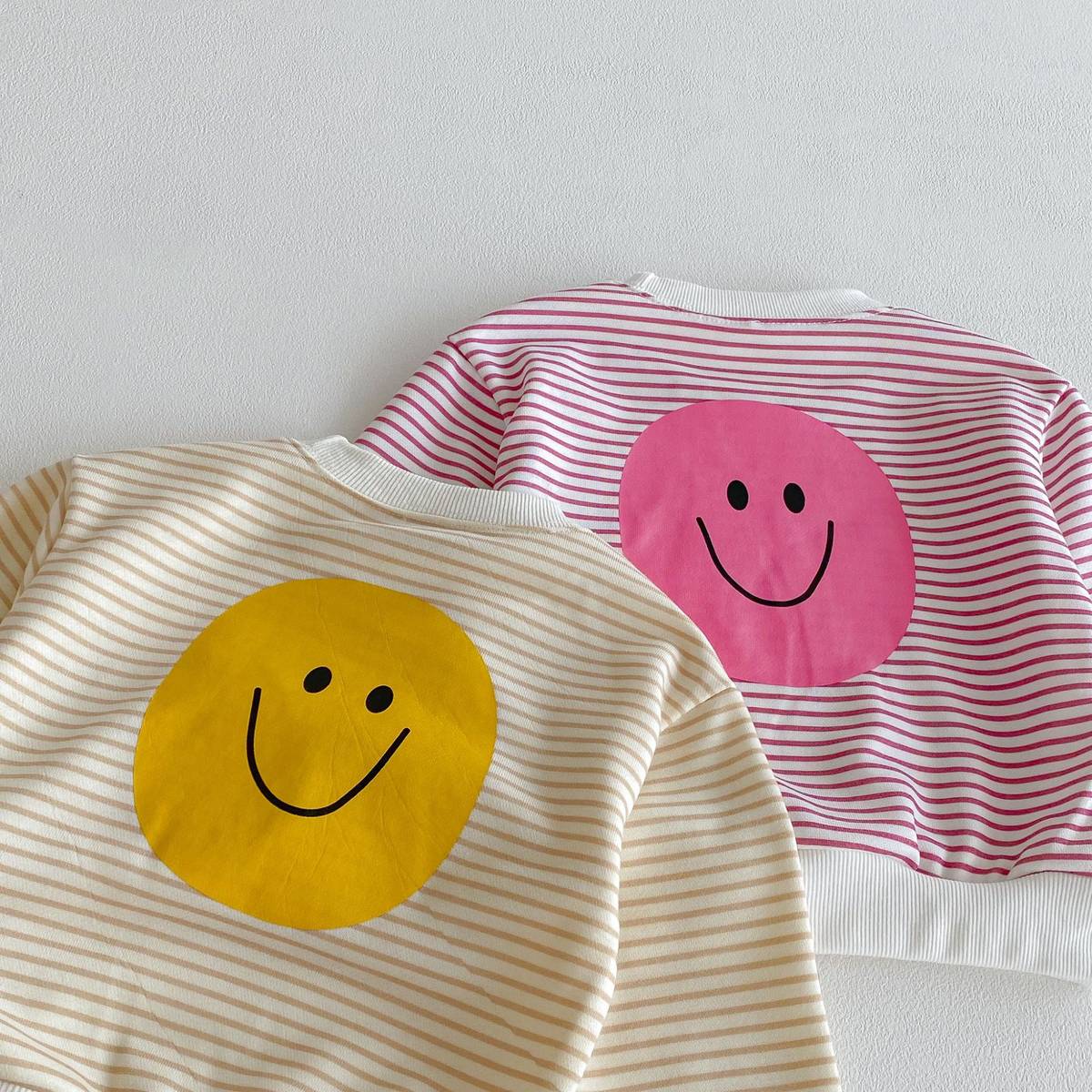 長袖セットアップ 長袖スウェット+スウェットパンツ セットアップ 2点セット ボーダー柄 スマイルロゴ【mh0011390】