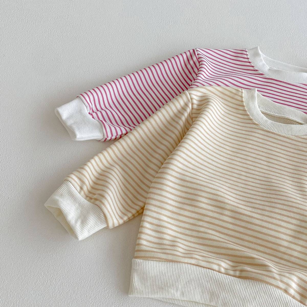 長袖セットアップ 長袖スウェット+スウェットパンツ セットアップ 2点セット ボーダー柄 スマイルロゴ【mh0011390】