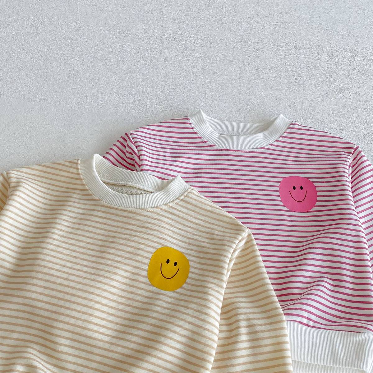 長袖セットアップ 長袖スウェット+スウェットパンツ セットアップ 2点セット ボーダー柄 スマイルロゴ【mh0011390】