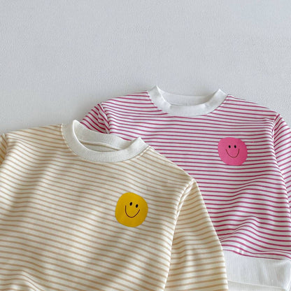 長袖セットアップ 長袖スウェット+スウェットパンツ セットアップ 2点セット ボーダー柄 スマイルロゴ【mh0011390】