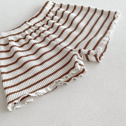 半袖セットアップ キッズセットアップ 2点セット 半袖Tシャツ+ショートパンツ ボーダー 2カラー【mh0005581】