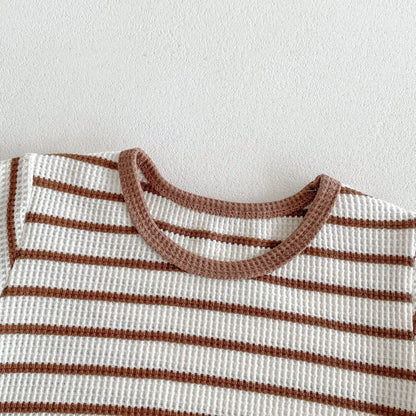 半袖セットアップ キッズセットアップ 2点セット 半袖Tシャツ+ショートパンツ ボーダー 2カラー【mh0005581】