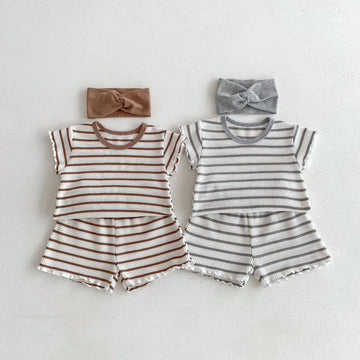 半袖セットアップ キッズセットアップ 2点セット 半袖Tシャツ+ショートパンツ ボーダー 2カラー【mh0005581】
