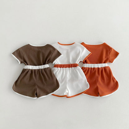 半袖セットアップ キッズセットアップ 2点セット 半袖Tシャツ+ショートパンツ シンプルベーシック 3カラー【mh0005390】