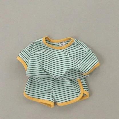 半袖セットアップ キッズセットアップ 2点セット 半袖Tシャツ+ショートパンツ ボーダー 3カラー【mh0005965】