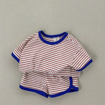 半袖セットアップ キッズセットアップ 2点セット 半袖Tシャツ+ショートパンツ ボーダー 3カラー【mh0005965】