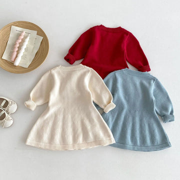 長袖ワンピース キッズワンピース ニット 長袖ワンピース 3カラー【mh0006485】