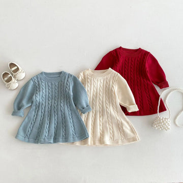 長袖ワンピース キッズワンピース ニット 長袖ワンピース 3カラー【mh0006485】