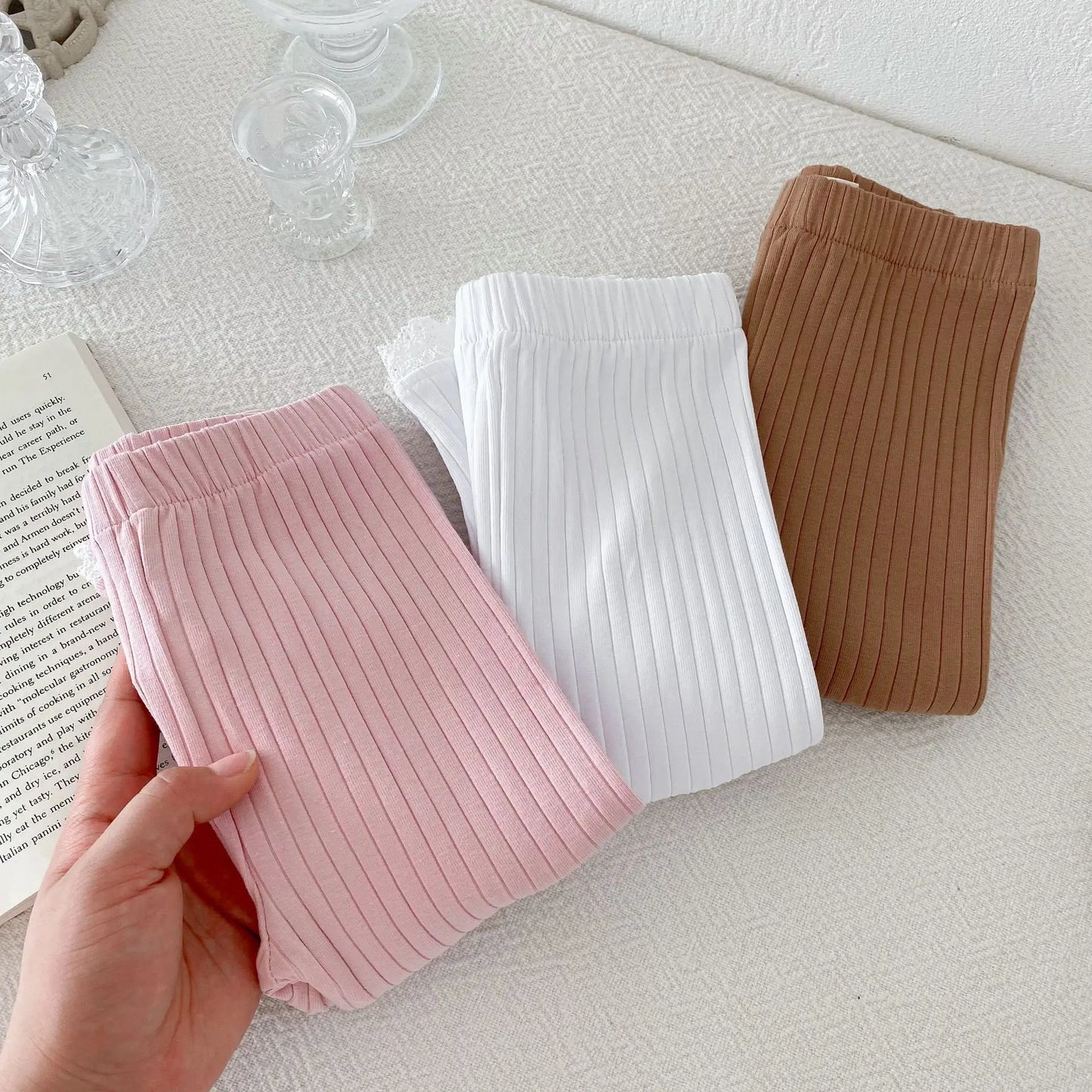 レギンスパンツ キッズパンツ 裾レースリブニットレギンスパンツ 3カラー【mh0007030】