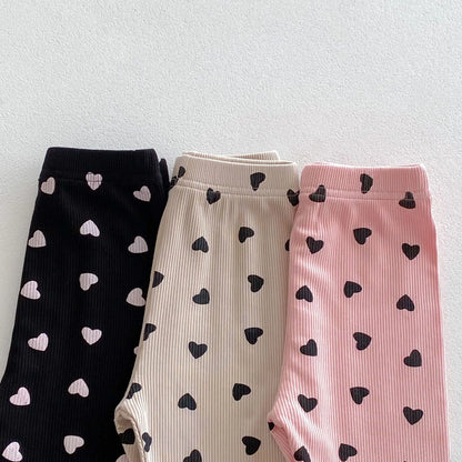 レギンスパンツ キッズパンツ ハートプリントレギンスパンツ 3カラー【mh0007043】