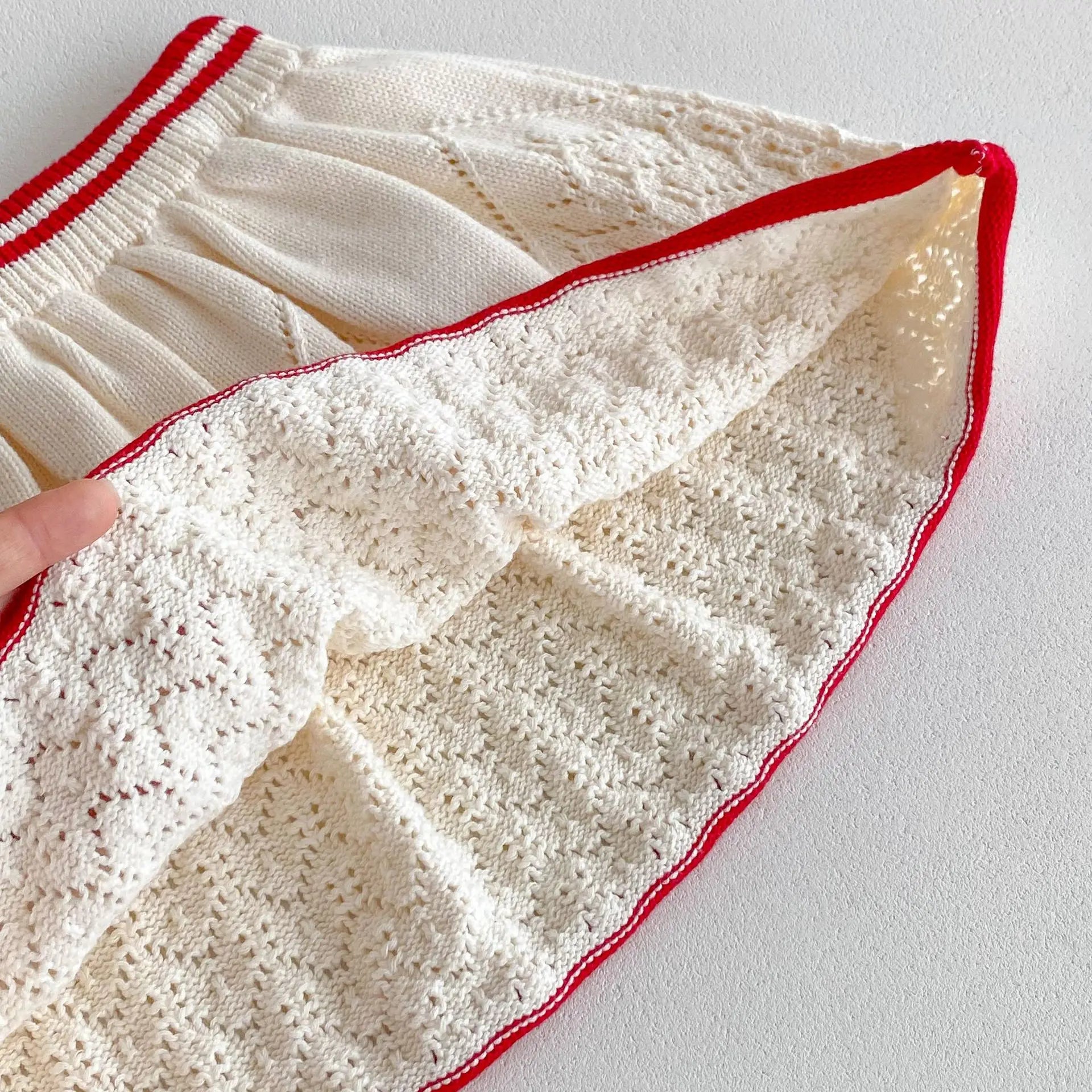 長袖セットアップ キッズトップス/スカート レースニットフリルサークル襟セーター/レースニットAラインスカート 2カラー【mh0006650】