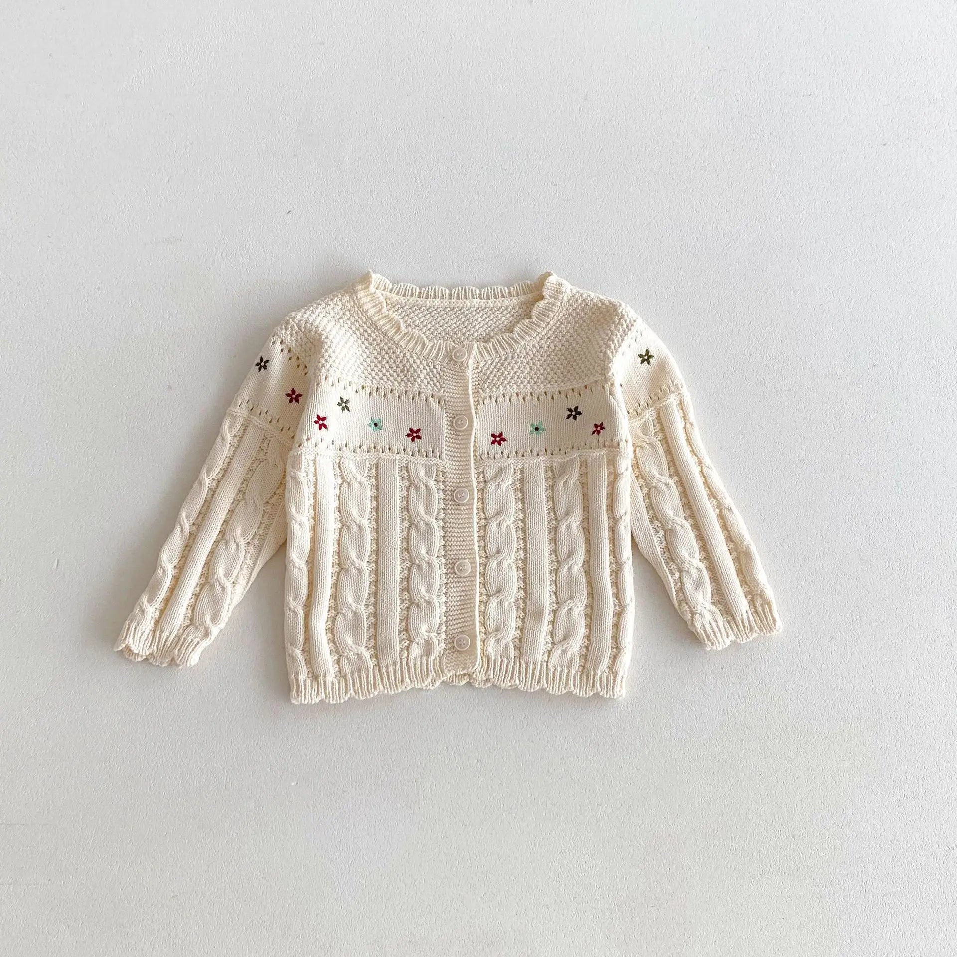 カーディガン・パーカー Apricot / 12M  80CM キッズカーディガン フラワー刺繍レースニットジャケット 2カラー【mh0007031】