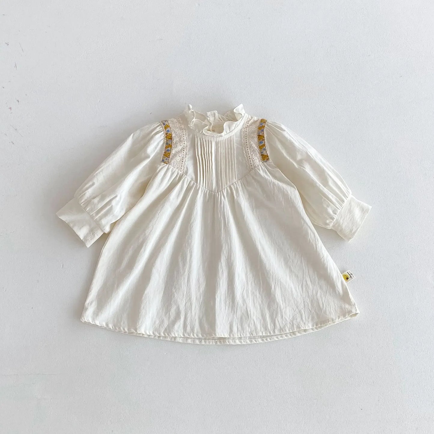 長袖ワンピース Apricot / 12M  80CM キッズワンピース フリルスタンドカラーショルダーチロリアン刺繍長袖ドレスワンピース アプリコット【mh0007004】