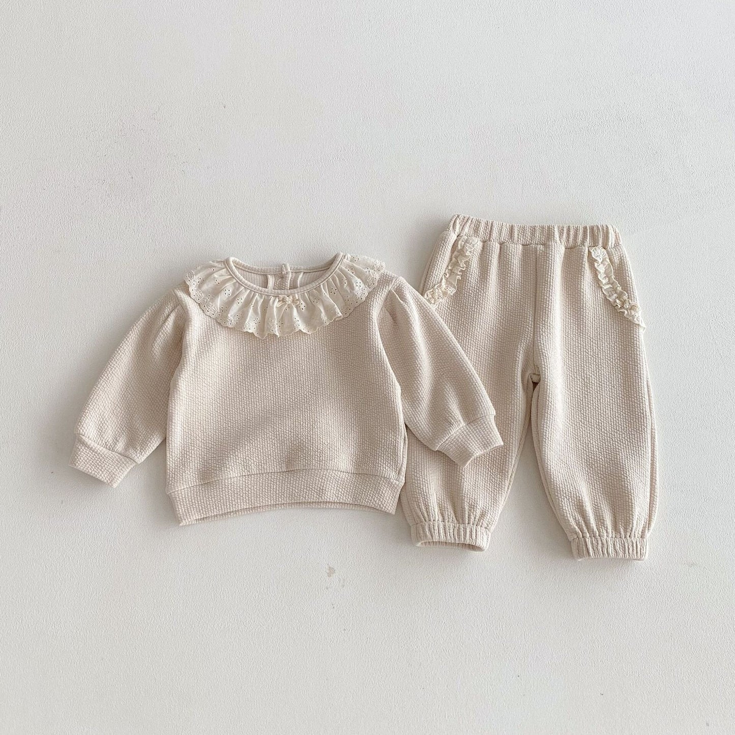 長袖セットアップ Apricot / 73cm Lace Doll Collar Sweatshirt Set レース襟 スウェット セットアップ【mh0012089】