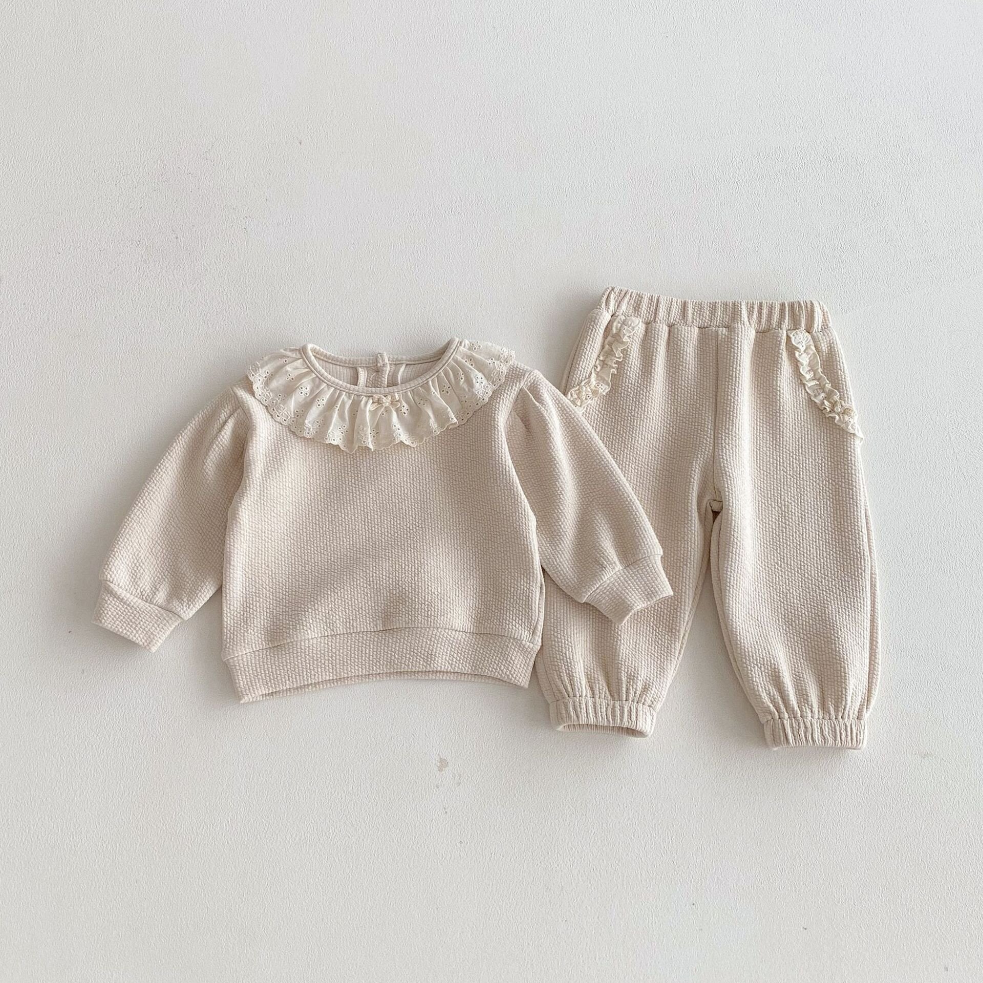 長袖セットアップ Apricot / 73cm Lace Doll Collar Sweatshirt Set レース襟 スウェット セットアップ【mh0012089】
