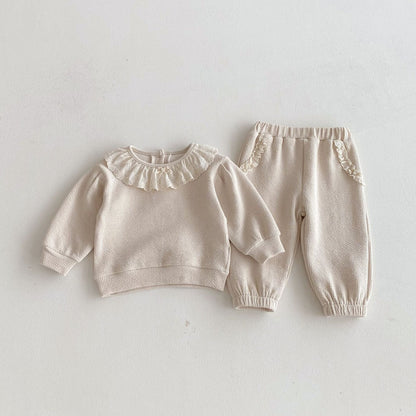 長袖セットアップ Apricot / 73cm Lace Doll Collar Sweatshirt Set レース襟 スウェット セットアップ【mh0012089】