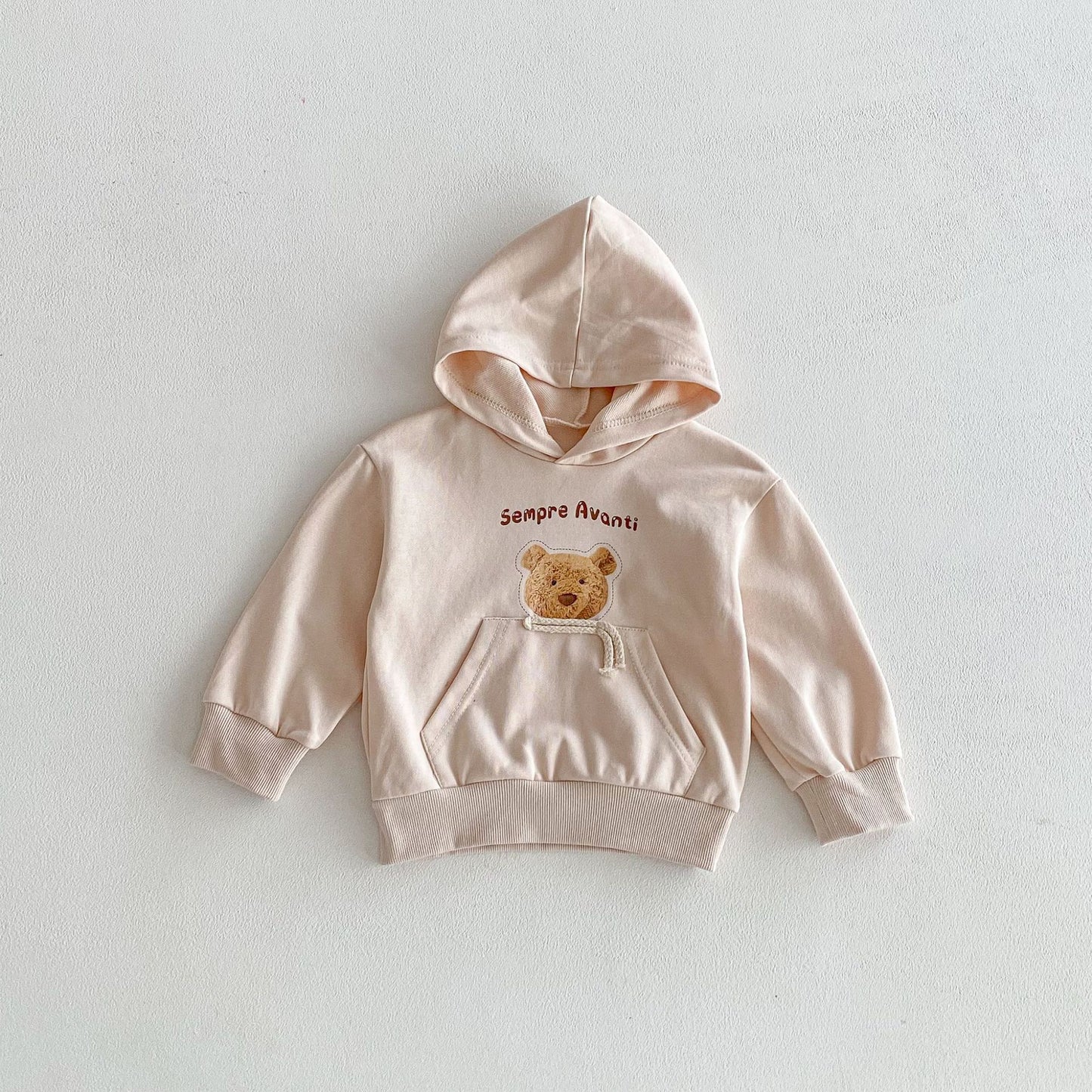 トレーナー・フーディ Apricot / 80cm Bear Print Big Pocket Hooded Sweatshirt クマプリント ポケット付 フーディー【mh0011964】