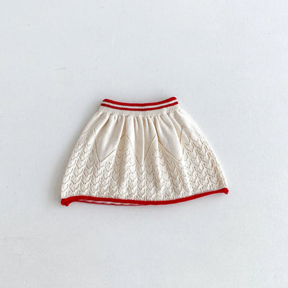 長袖セットアップ apricot skirts / 12M  80CM キッズトップス/スカート レースニットフリルサークル襟セーター/レースニットAラインスカート 2カラー【mh0006650】