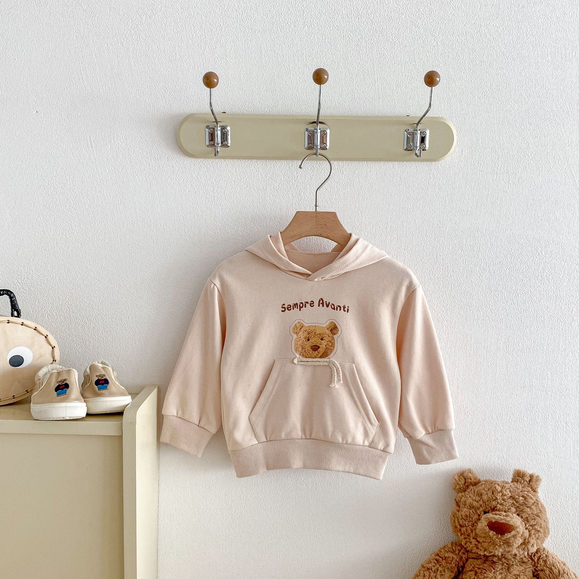 トレーナー・フーディ Bear Print Big Pocket Hooded Sweatshirt クマプリント ポケット付 フーディー【mh0011964】