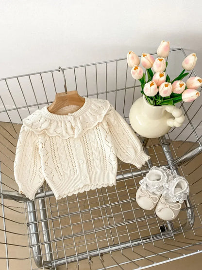 カーディガン・パーカー Beige / 66cm ベビーカーディガン フリル襟レースニットジャケット 2カラー【mh0007119】
