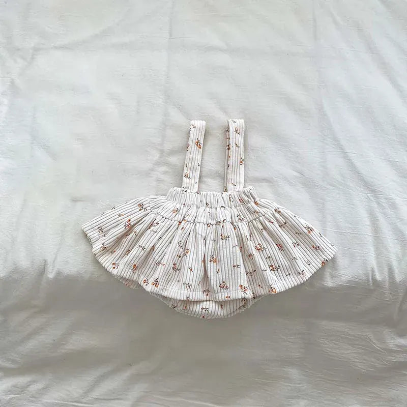 長袖セットアップ beige / 6M 66cm ベビートップス/ブルマ 長袖襟付きTシャツブラウス/コーデュロイサスペンダースカート 2カラー【mh0006469】