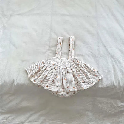 長袖セットアップ beige / 6M 66cm ベビートップス/ブルマ 長袖襟付きTシャツブラウス/コーデュロイサスペンダースカート 2カラー【mh0006469】