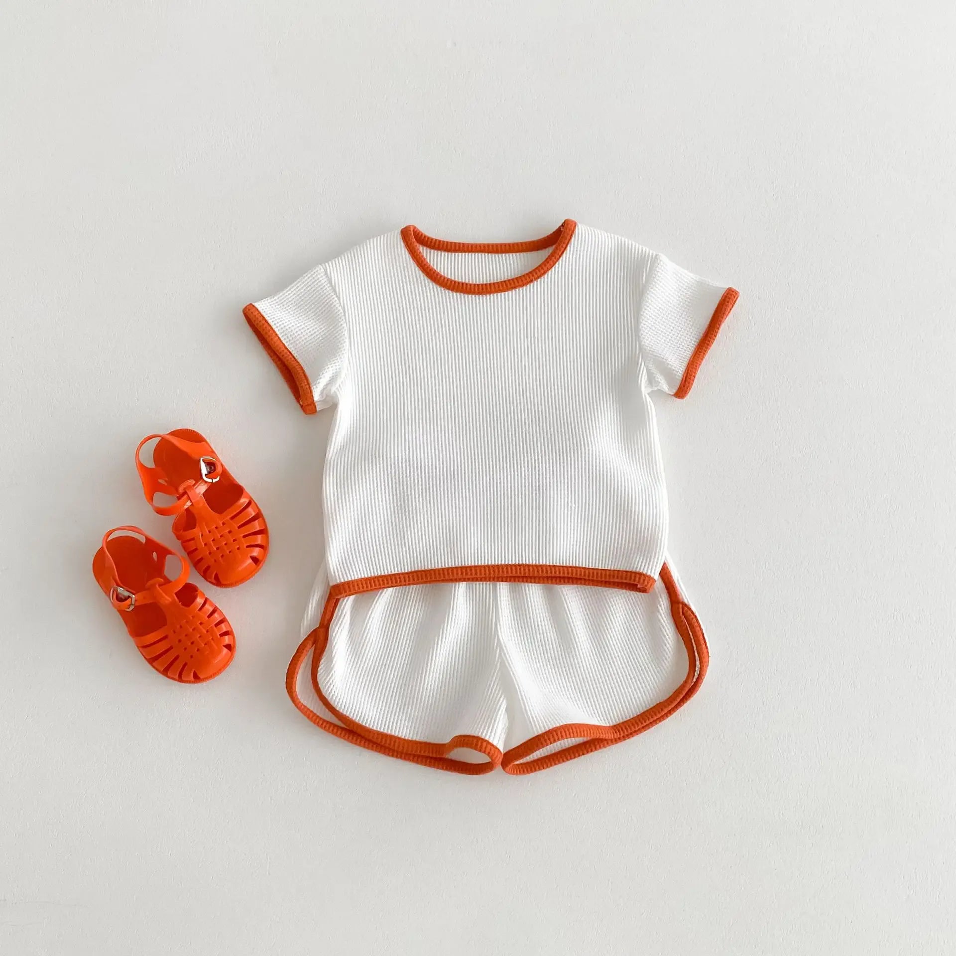 半袖セットアップ Beige / 80cm 9-12M キッズセットアップ 2点セット 半袖Tシャツ+ショートパンツ シンプルベーシック 3カラー【mh0005390】