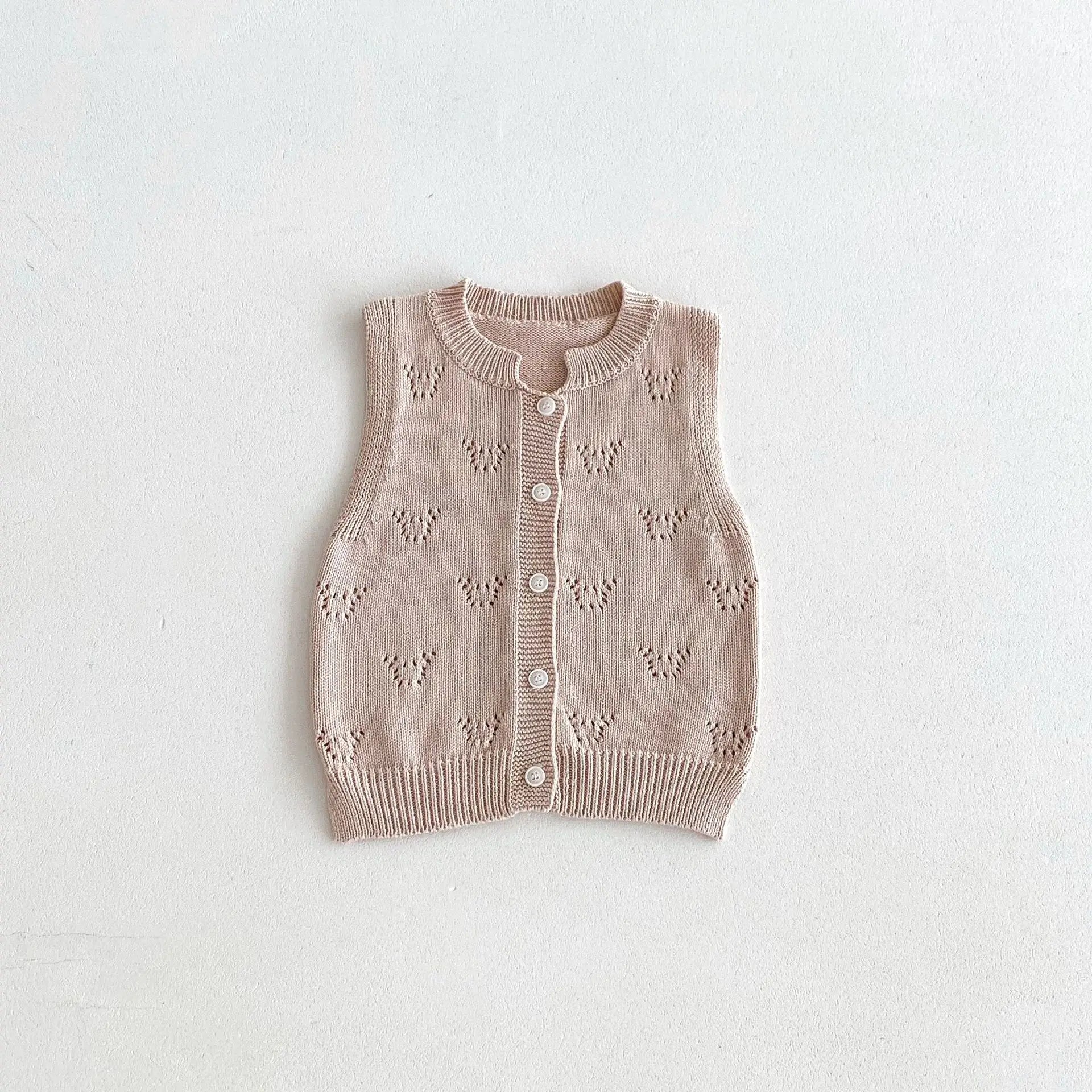 ベスト Beige Apricot / 12M  80CM キッズベスト レースニット 前あきベスト 2カラー【mh0006661】