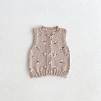 ベスト Beige Apricot / 12M  80CM キッズベスト レースニット 前あきベスト 2カラー【mh0006661】