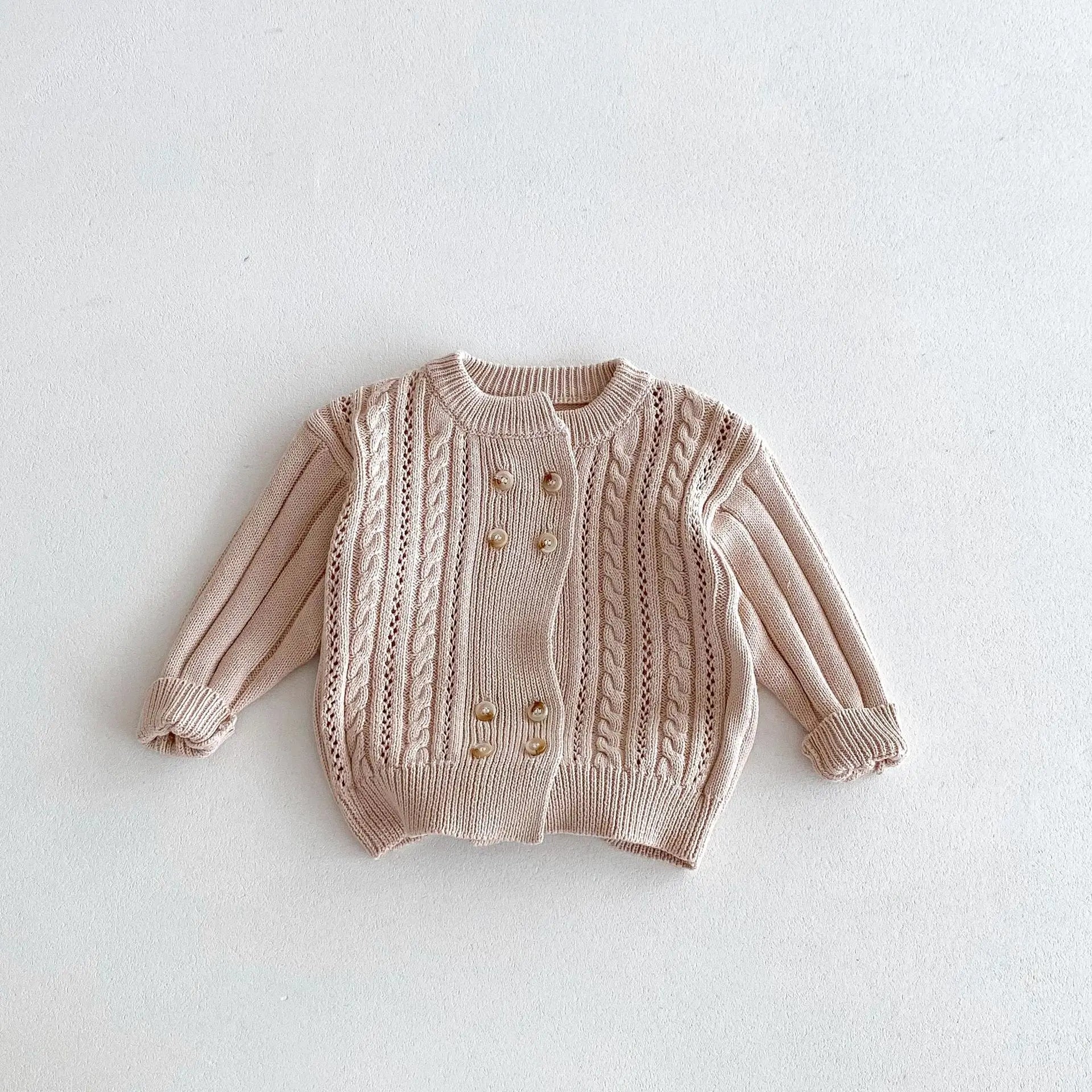 カーディガン・パーカー Beige Apricot / 12M  80CM キッズカーディガン ダブルボタンニットジャケット ベージュアプリコット【mh0007050】