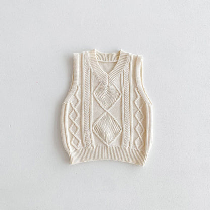 ノースリーブセットアップ Beige apricot vest / 80cm Vネックニットベストニットワイドフレアパンツ【mh0010684】