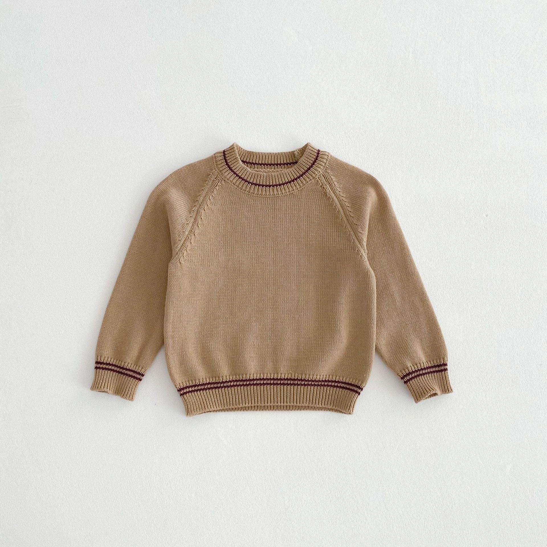 長袖セットアップ Beige top / 80cm キッズセットアップ ステッチニットセータートップス/チロリアンコーデュロイオーバーオール【mh0009248】