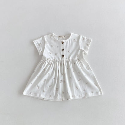 半袖ワンピース Beige White / 12M  80CM キッズワンピース 半袖サマーワンピース フラワー小花柄プリント 2カラー【mh0005569】