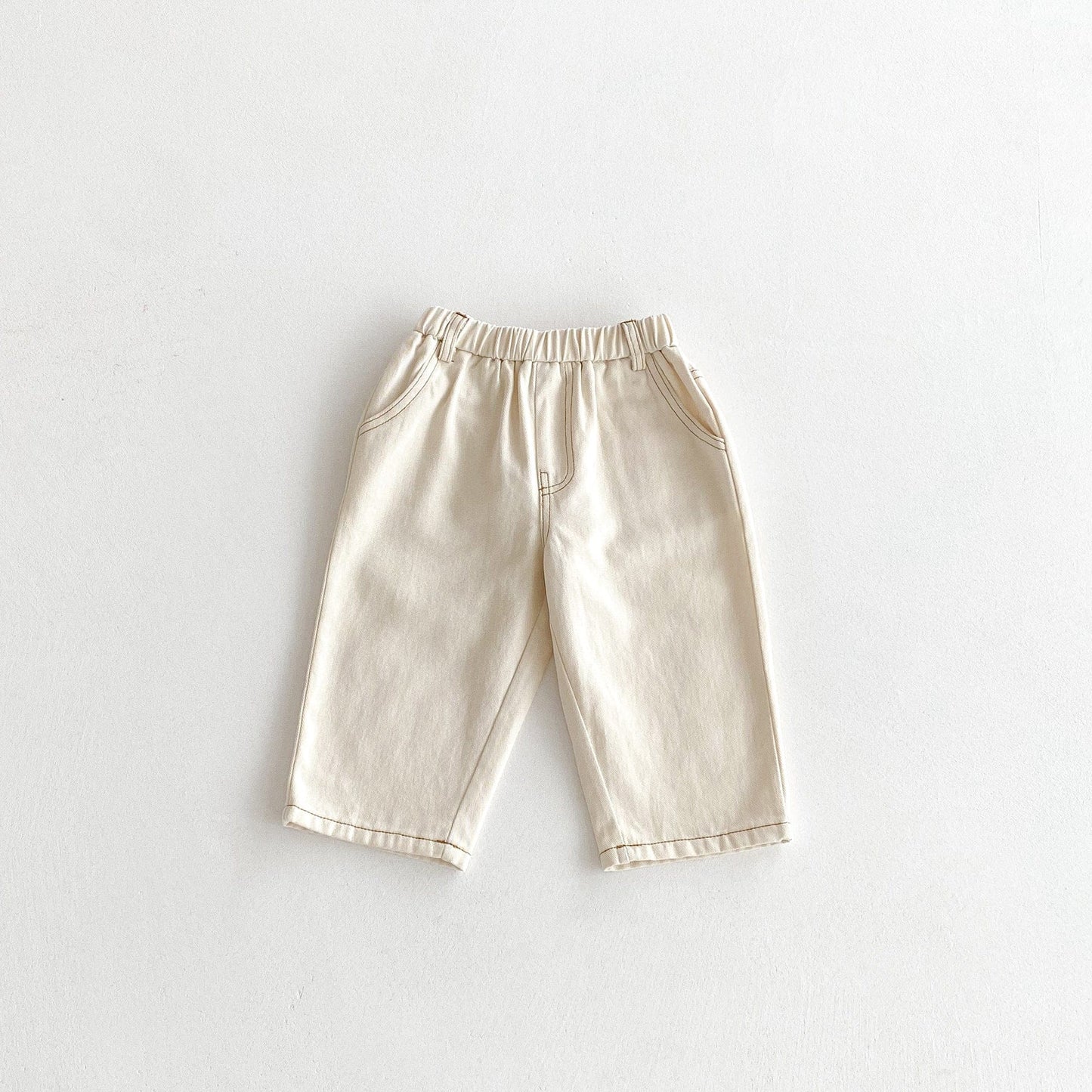 ロングパンツ・スウェットパンツ Beige White / 80cm ステッチアクセントデイリーロングパンツ【mh0010689】