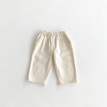 ロングパンツ・スウェットパンツ Beige White / 80cm ステッチアクセントデイリーロングパンツ【mh0010689】