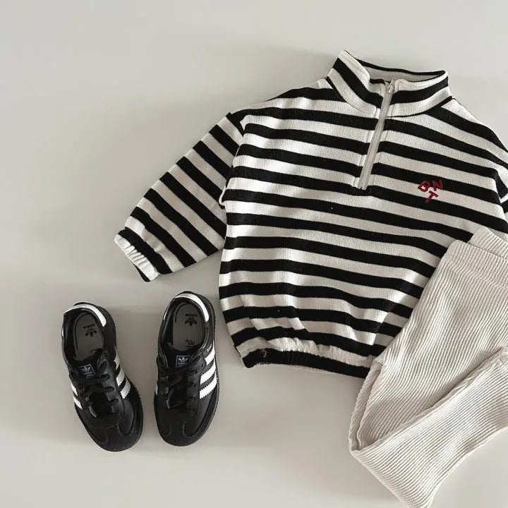 トレーナー・フーディ Black / 12M  80CM キッズトップス ハーフジップ長袖スウェットシャツ ボーダー 2カラー【mh0004678】