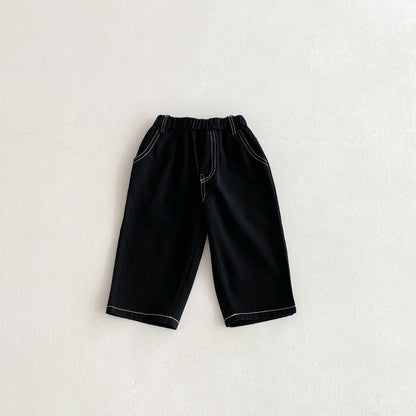 ロングパンツ・スウェットパンツ Black / 80cm ステッチアクセントデイリーロングパンツ【mh0010689】