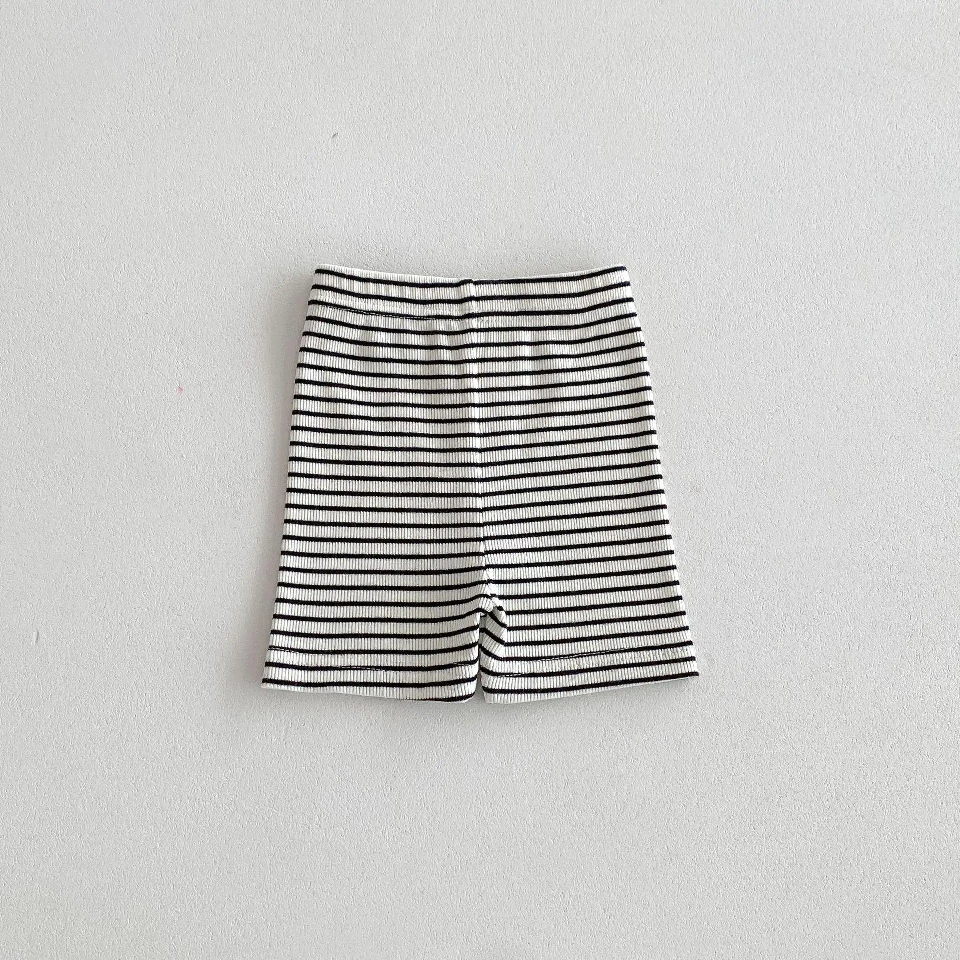 レギンスパンツ black white / 12M  80CM キッズレギンスパンツ ショートレギンス 薄手 無地/ボーダー 6カラー【mh0005582】