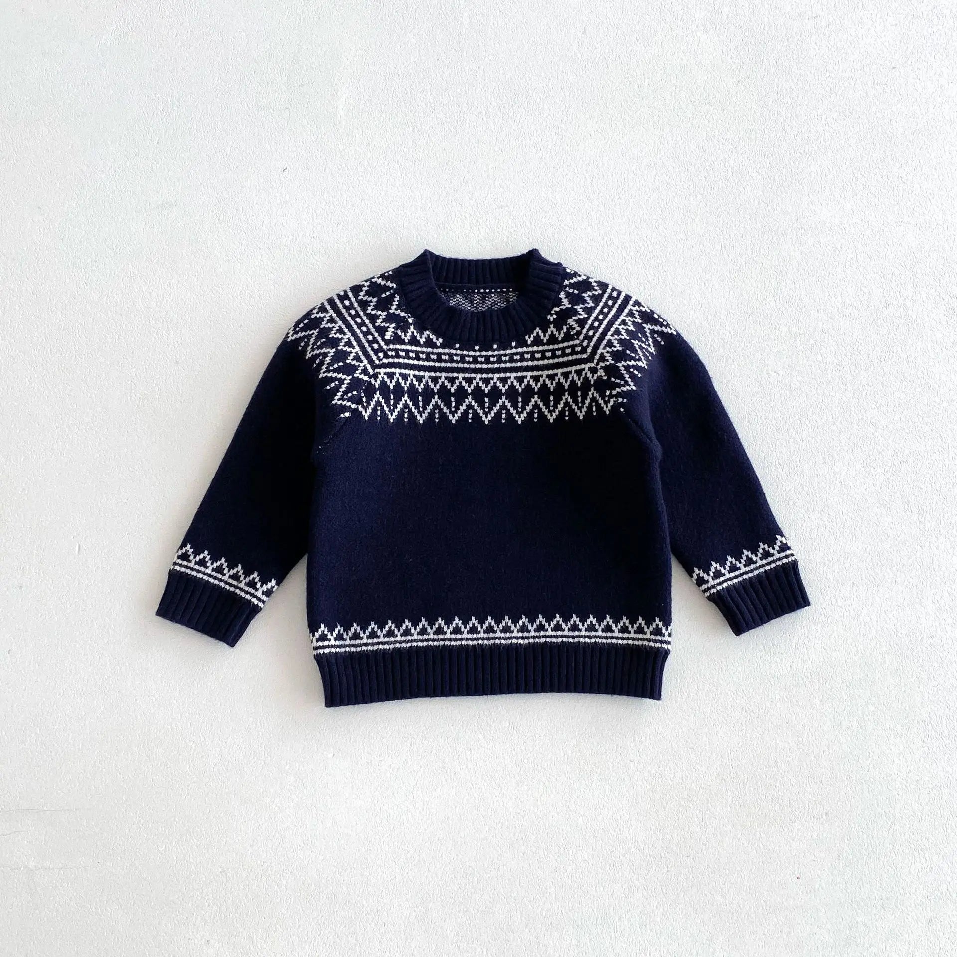 ニット・セーター Blue / 12M  80CM キッズトップス チロリアン幾何学刺繍ニットセーター 2カラー【mh0007003】