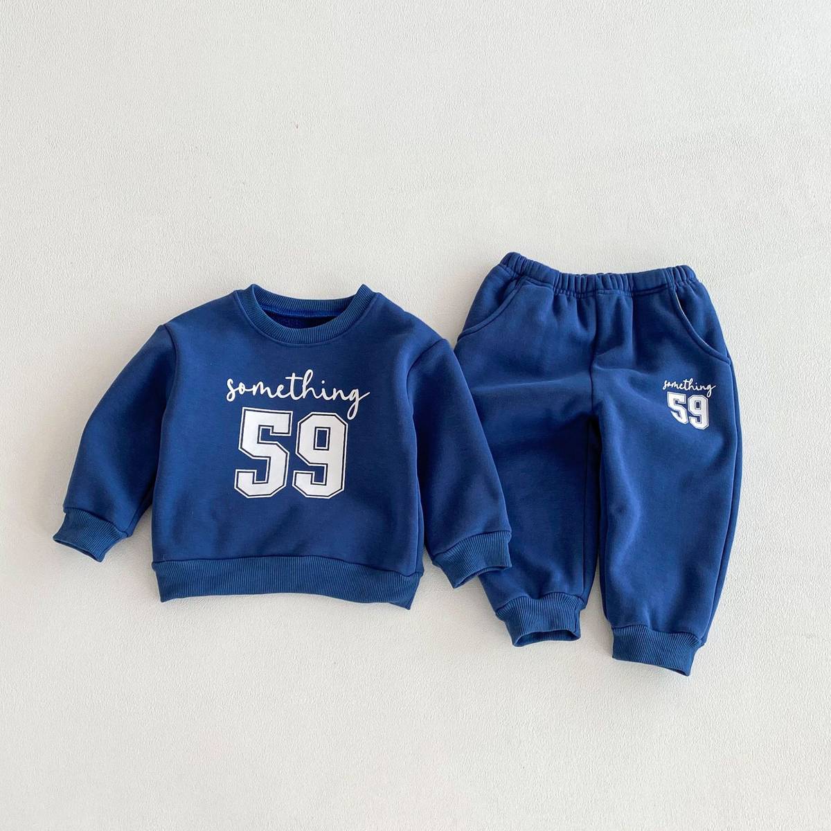 長袖セットアップ Blue / 80cm 長袖スウェットトレーナー+スウェットパンツ セットアップ 2点セット 裏起毛厚手 暖か 防寒 ロゴプリント カジュアル 韓国風【mh0011374】