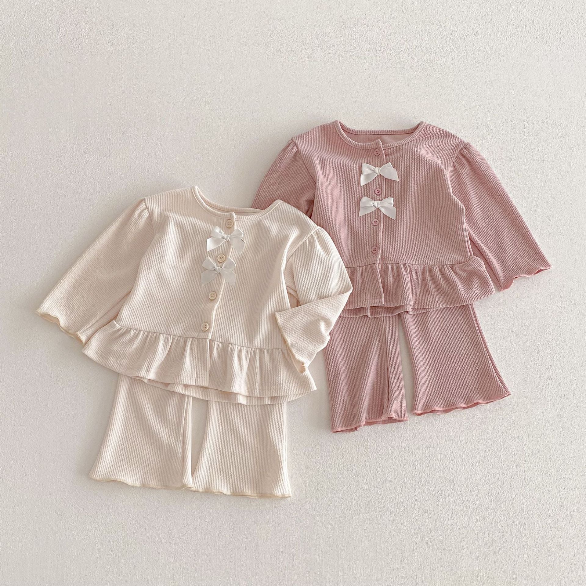 長袖セットアップ Bow Cardigan Long Sleeve Top Set リボン カーディガン セットアップ【mh0011965】