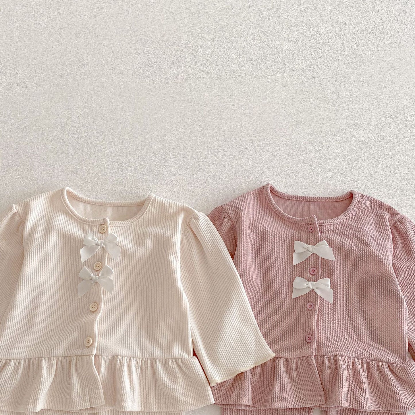 長袖セットアップ Bow Cardigan Long Sleeve Top Set リボン カーディガン セットアップ【mh0011965】