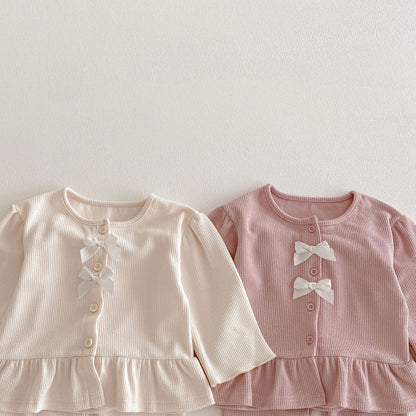 長袖セットアップ Bow Cardigan Long Sleeve Top Set リボン カーディガン セットアップ【mh0011965】