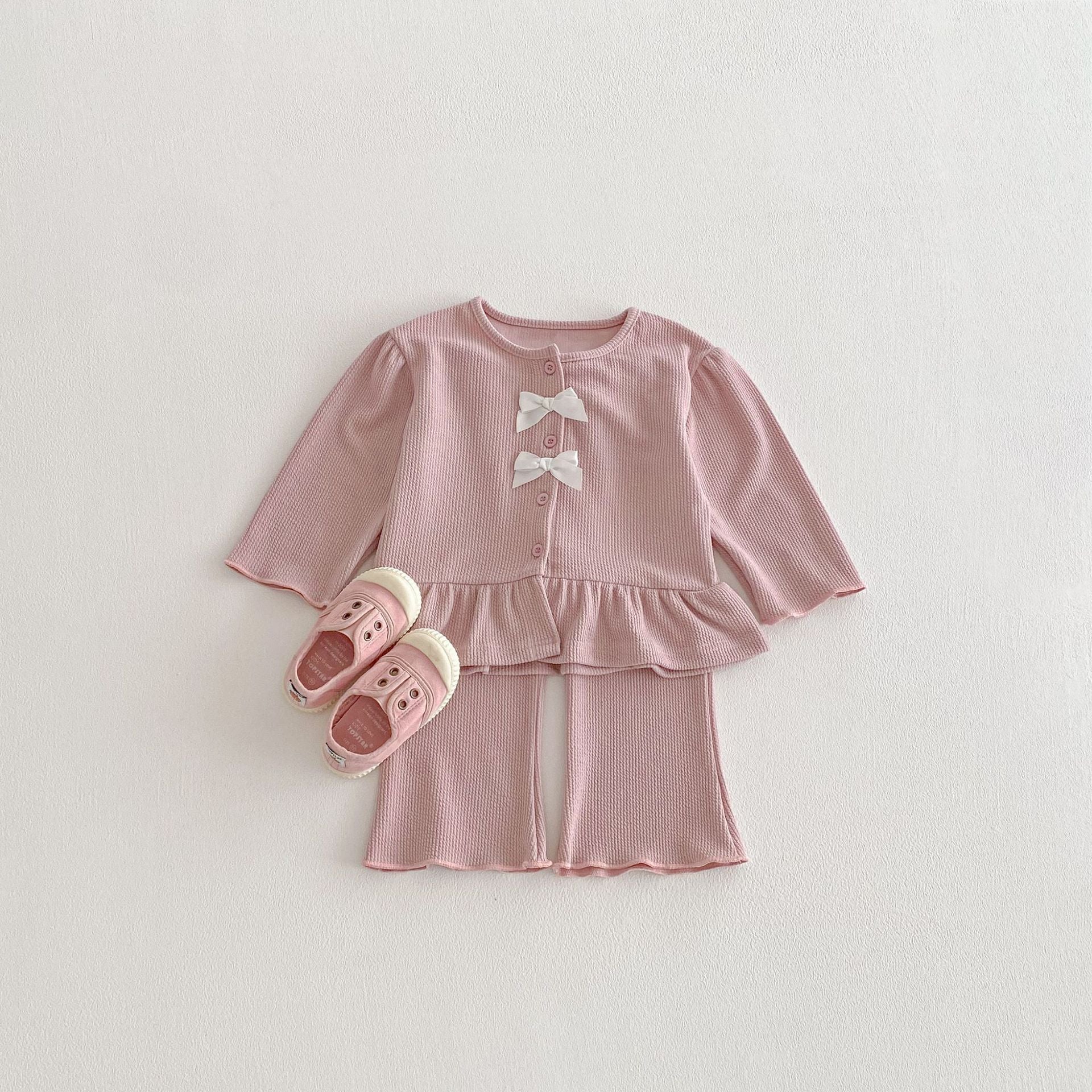 長袖セットアップ Bow Cardigan Long Sleeve Top Set リボン カーディガン セットアップ【mh0011965】