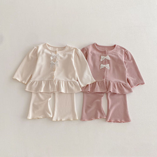 長袖セットアップ Bow Cardigan Long Sleeve Top Set リボン カーディガン セットアップ【mh0011965】