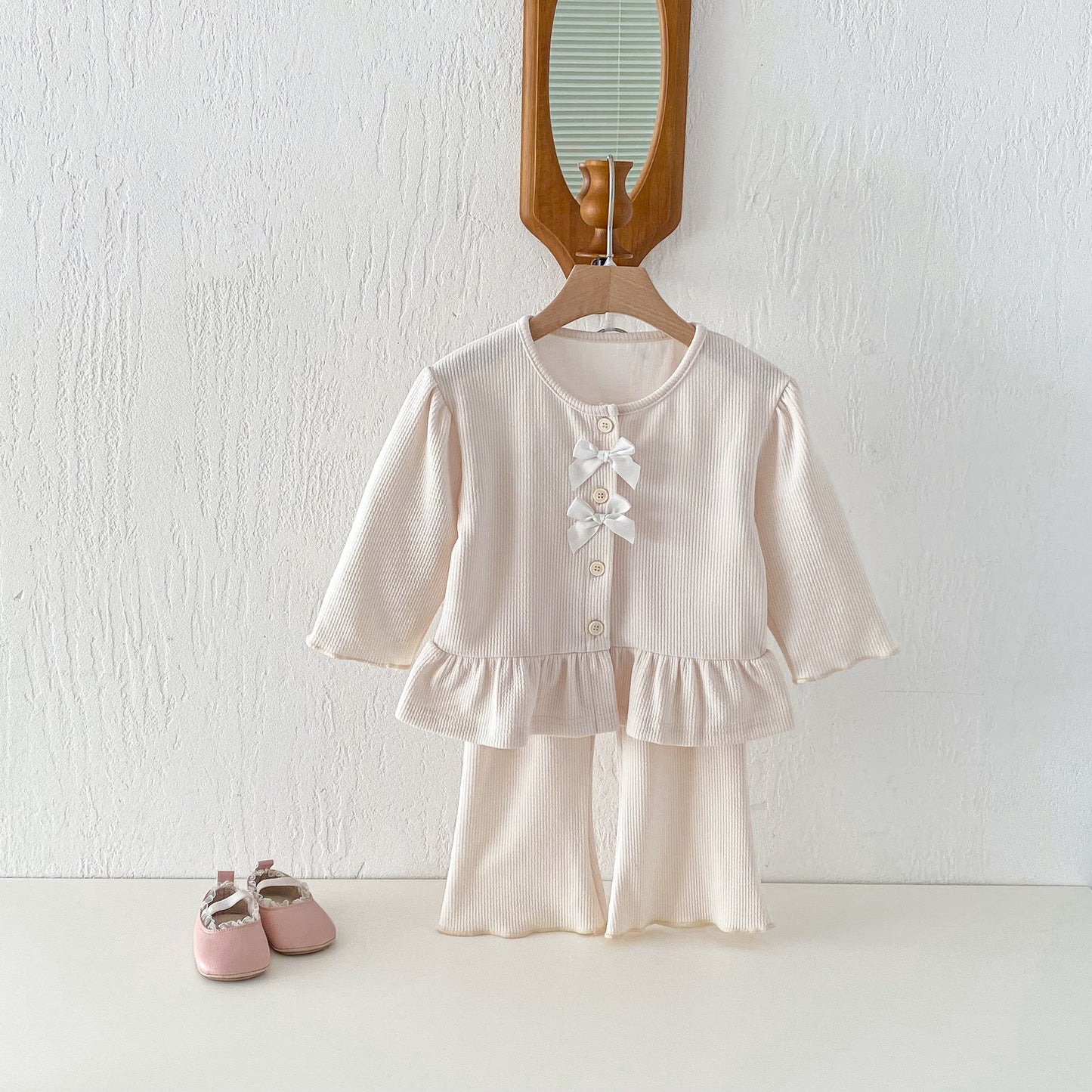 長袖セットアップ Bow Cardigan Long Sleeve Top Set リボン カーディガン セットアップ【mh0011965】