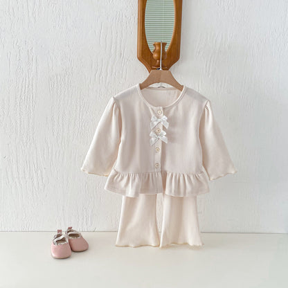 長袖セットアップ Bow Cardigan Long Sleeve Top Set リボン カーディガン セットアップ【mh0011965】